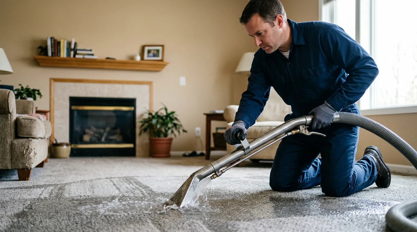 Water damage restoration technician working near Hopedale, IL